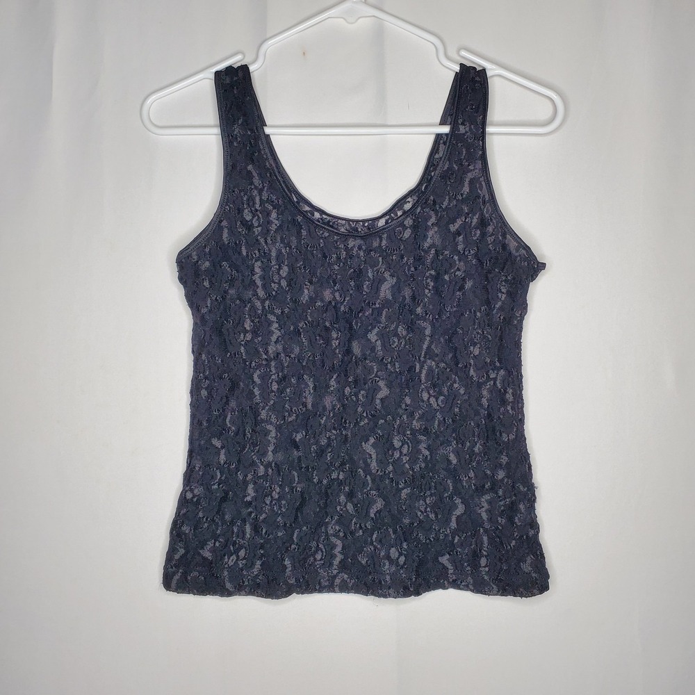 Vintage Sheer Lace Nylon Tank Top Women Small Black Romantic Witchy Whimsigoth